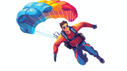 Active guy enjoying parachuting extreme sport vecto