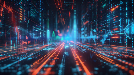 Obraz premium Blue Digital cyberspace, data hi-speed internet, Future technology abstract background