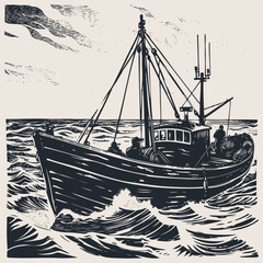 Fishing schooner, vector illustration