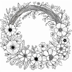 spring wreath with flowers children's coloring page spring illustration