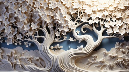 white relief 3d tree wallpaper