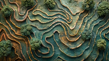 A satellite image of a river delta with broccoli