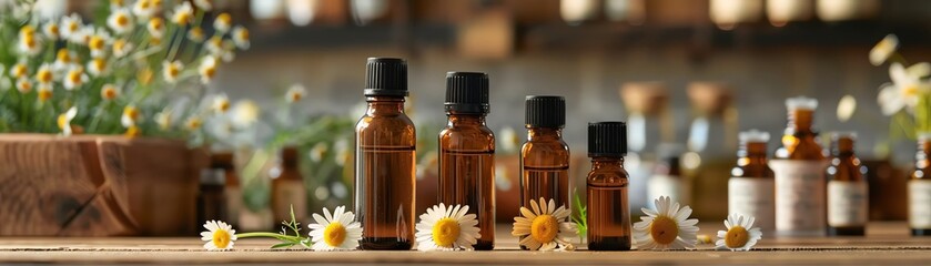 A sleep aid product display featuring essential oils derived from chamomile and other sleeppromoting flowers