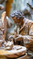 A man is carving a statue of a man - obrazy, fototapety, plakaty