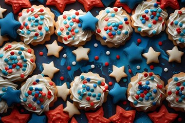 Festive Cupcakes with Colorful Sprinkles and Star for a Celebratory Holiday or