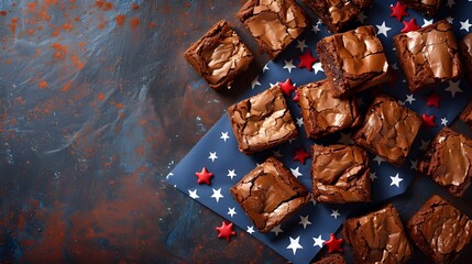 Festive Red White and Blue Homemade Brownies with American Flag Inspired Design for 4th of July - obrazy, fototapety, plakaty