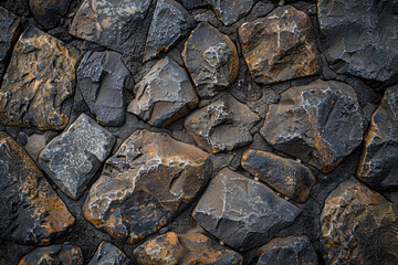 Textured surface of cobbled stones, showcasing their irregular shapes and worn surfaces. Cobbled stone textures offer a classic and timeless backdrop