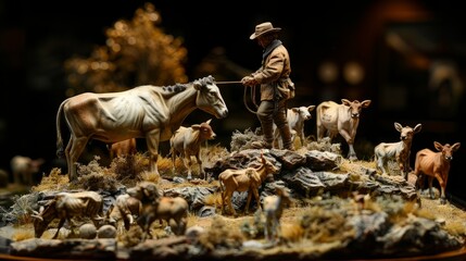 Image of a cowboy herding longhorn cattle. - obrazy, fototapety, plakaty