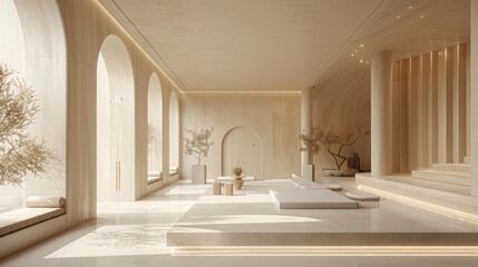 liminal space, arches, warm colors, symmetry