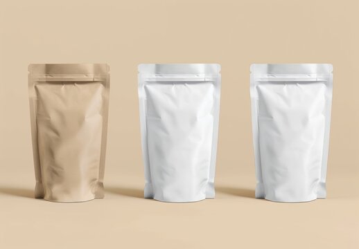 coffee bag mockup, White plastic bag isolated on white background, packaging for food and drinks