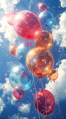 Shimmering balloons floating with celebratory joy. Generative AI