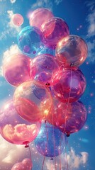 Shimmering balloons floating with celebratory joy. Generative AI