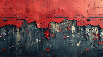 Peeling red paint reveals time's passage. Generative AI