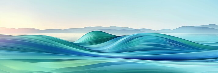 Abstract artistic portrayal of tranquil ocean waves merging with serene blue hues in a seamless seascape horizon