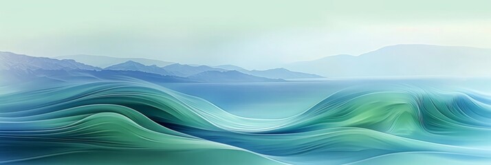 Ethereal abstract background capturing the tranquil motion of ocean waves in a harmonious blend of blue and green hues