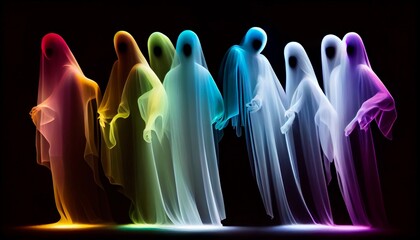 Dancing ghosts in rainbow colors
