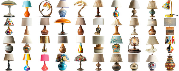 Big collection set of lamp in various styles retro vantage and modern bedside nightstand lighting...