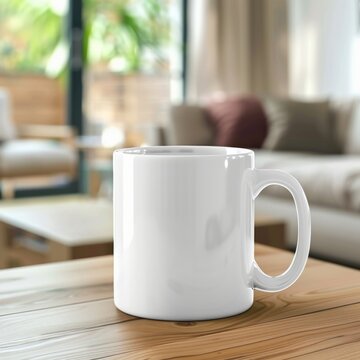 Coffee mug mockup on a Table in Front of a Window