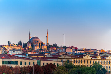 Fototapeta na wymiar Istanbul city of sunset citycape is beautiful scenery of summer with lifestyle travel, tourism and vacation in Istanbul town buildings .Turkey.
