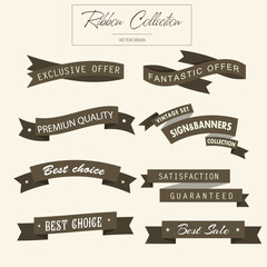 Set of old vintage ribbon banners, black ribbons