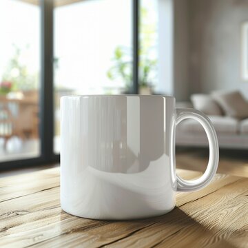 Coffee mug mockup on a Table in Front of a Window