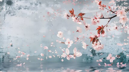  Sakura Blossoms Falling on a Serene Pond,
Japanese-Inspired Background for Tranquil Themes, Hand Edited Generative AI