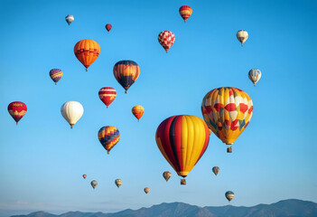 Obraz premium hot colorful balloons air sky blue balloon colours flight ballooning colourful transportation fly fun many ride high trip heat sport summer basket ballon