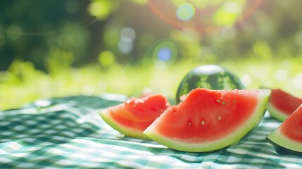 Watermelon Slices on a Sunny Summer Background,
Refreshing Design for Summer-Themed Patterns, Hand Edited Generative AI