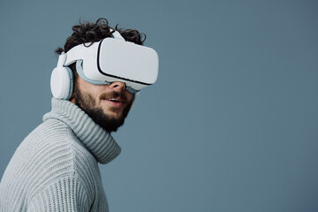 Device man tech innovation glasses modern vr reality technology entertainment virtual