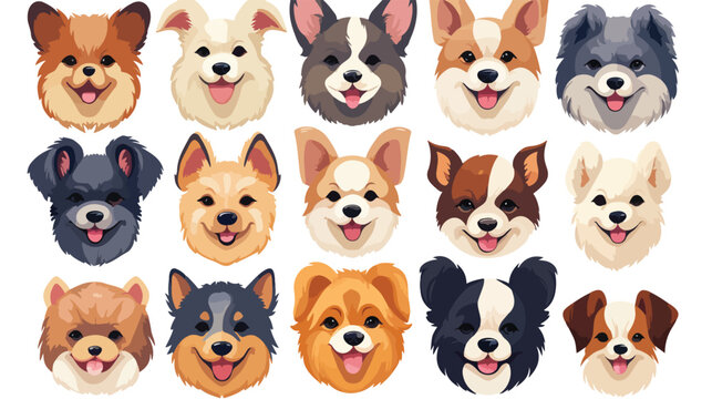 Cute dog faces set. Canine portraits different dogg