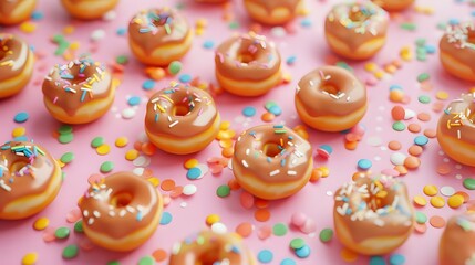  Teeny Tiny Donuts Arranged on a Sprinkle-Filled Background,
Playful and Whimsical Design, Hand Edited Generative AI