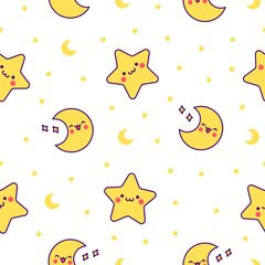 Cartoon cute happy kawaii characters. Seamless pattern. Lifestyle. Hand drawn style. Vector drawing. Design ornaments.