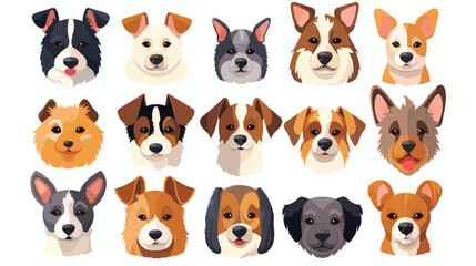 Obraz premium Cute dogs faces set. Funny puppies head portraits a