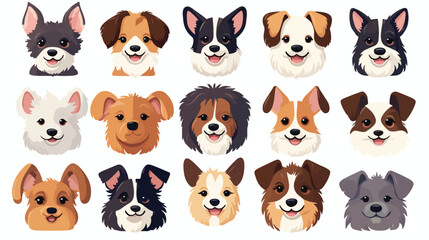 Cute dogs faces set. Funny puppies head portraits a
