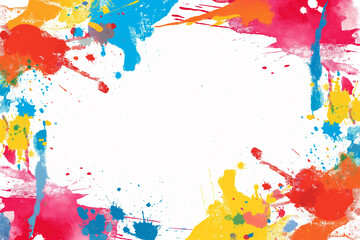 Fototapeta premium Colorful frame border vector illustration with paint splashes and a colorful background, leaving white space in the center of the picture and white blank edges