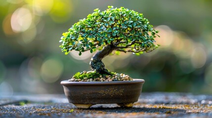 Attractive miniature Serissa bonsai in ceramic pot ideal for creating a natural and refreshing background or wallpaper