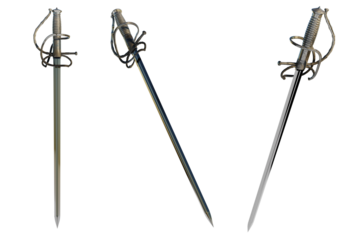 Rapier Spanish roper sword with loop guard on transparent background. 3D Render