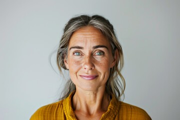 Fototapeta premium Woman uses anti-aging solution with face lift to artfully depict contrasting ages in skincare via visual art.