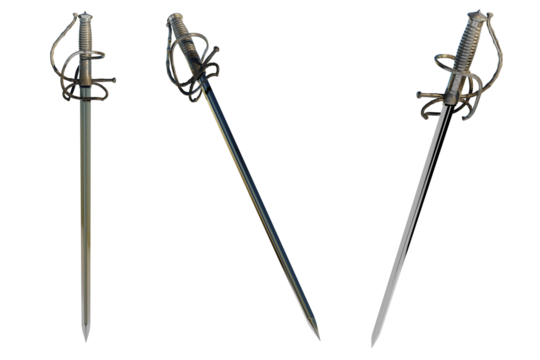 Rapier Spanish roper sword with loop guard on transparent background. 3D Render - Powered by Adobe