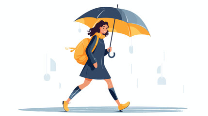 Cute funny abstract character walking with umbrella