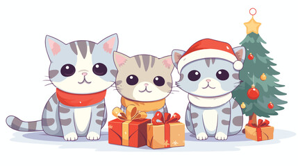 Obraz na płótnie Canvas Cute funny cats at Christmas. Feline Xmas fun. Naug