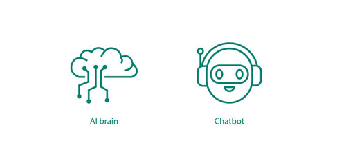 Obraz premium Intelligent Tech Vector Icons: AI Brain and Chatbot