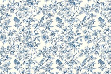 Toile floral pattern tapestry. Vintage botanical wallpaper pattern. Background image. Created with Generative AI technology