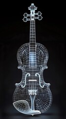 Naklejka premium A wireframe of a musical instrument like a violin being crafted, showing the resonance body and strings