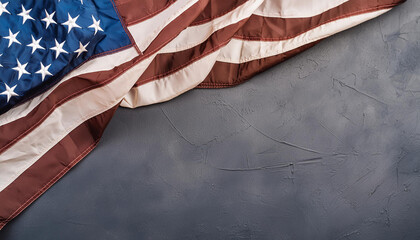 American flag on dark background. Flat lay, place for text. Banner for Independence Day, 4th of July
