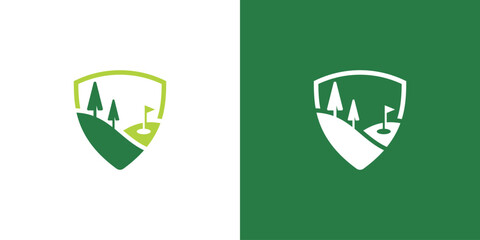 Creative Golf Shield Logo. Golf Sport Logo Icon Symbol Vector Design Inspiration.
