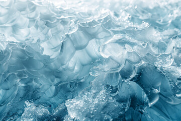 Obraz premium Textured surface of an iceberg, showcasing its rugged edges and icy formations. Iceberg textures offer a crisp and invigorating backdrop
