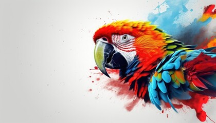 A watercolor painting of a parrot with vibrant colors against a white background.
