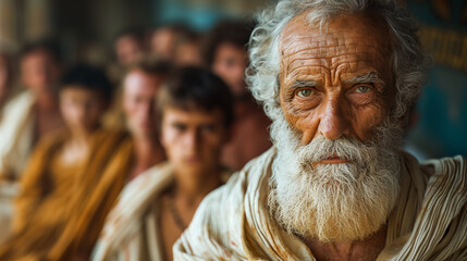 Portrait of a white bearded man living in ancient times. (Ai generated) 