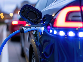 Close-up of electric car charging